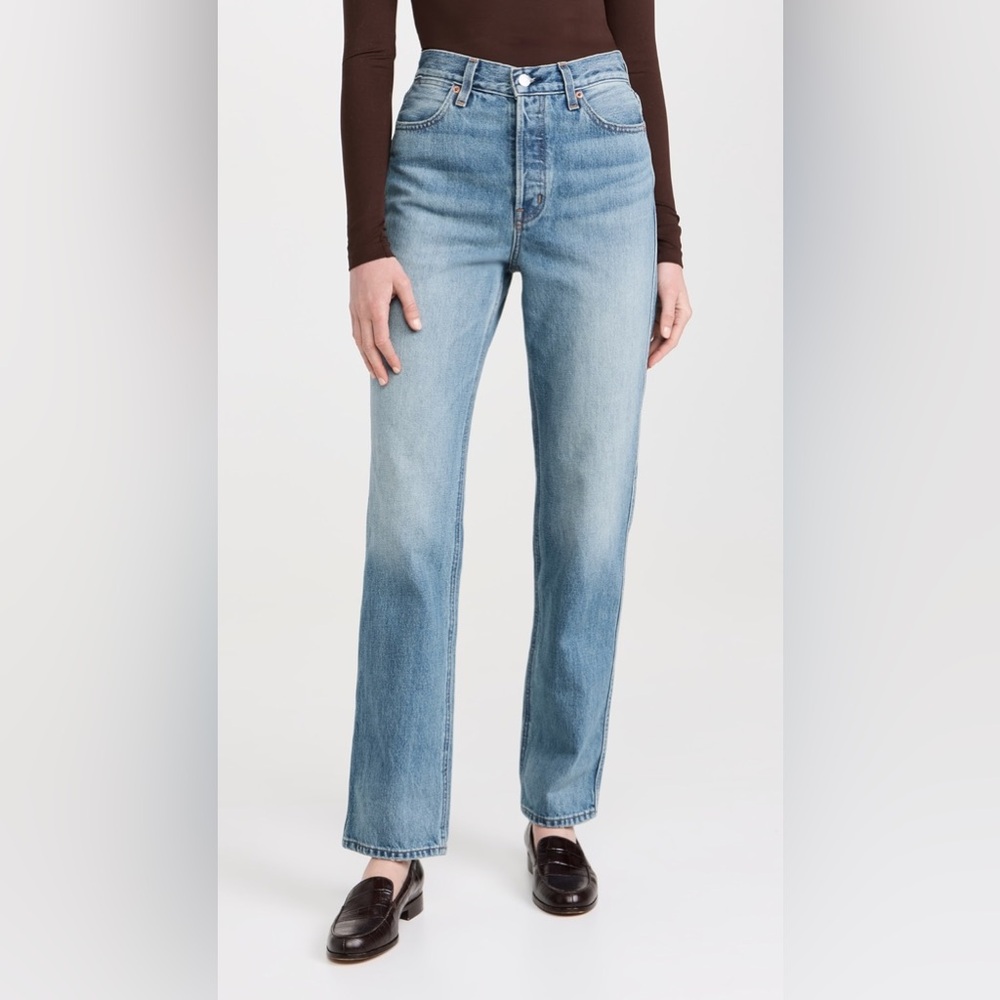 ALEX MILL HIGH RISE STRAIGHT LEG CARLA JEANS BUTTON FLY Medium Wash Blue 28